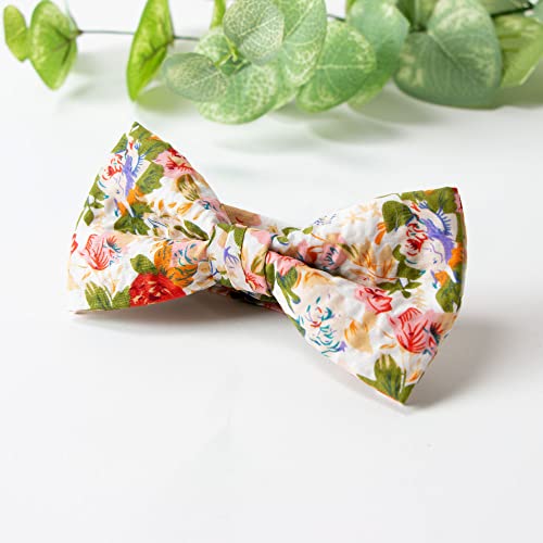 Spring Notion Men's Skinny Slim Cotton Salt Shrinking Seersucker Floral Print Bow Ties 04-Orange #TOP1