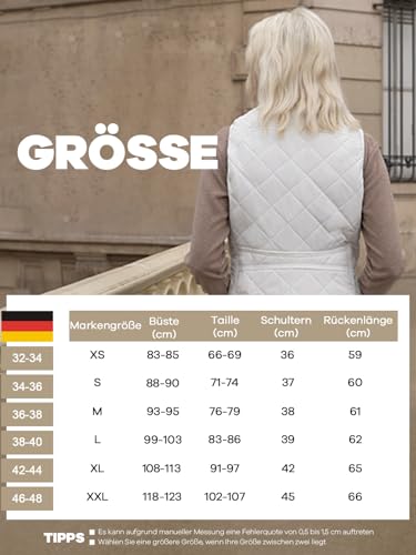 fuinloth Damen Weste, Herbst Leichte Steppweste Westen Ärmellos Jacke Kurz Vest Gilet Weiß L