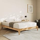 Merax Mid-Century Bamboo Platform Bed, Queen Size Bed Frame with Wood Slat Support, No Box Spring Needed, Easy Tool-Free Assembly, Natural