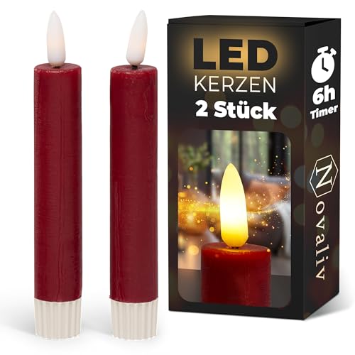 Novaliv Stabkerzen LED mit Timer ROT 2er Indoor mit Timer Funktion 6...