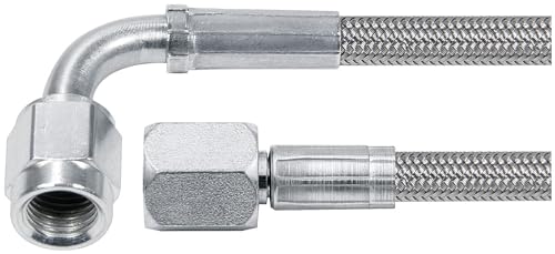 Allstar Performance Brake Hose, 36 in Long, 4 AN Hose, 4 AN Straight Female to 4 AN 90 Degree Female, Braided Stainless, PTFE Lined, Each by Allstar Performance - Used condition - US$12.56