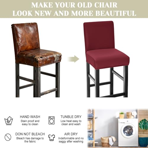 Image of Bar Stool Covers Counter Chair Slipcovers Set of 4,Wine Red | Stretch Barstool Seat Covers,Washable Removable Pub Tall Stool Slipcover,Bar Chair Cover for Kitchen Dining Room Cafe