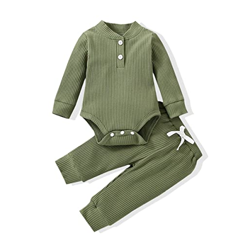 Image of JOPGEEY Newborn Baby Boy Clothes Winter Outfits Cotton Long Sleeve Romper Long Pants Set 0-18 months (0-3 months, Green)