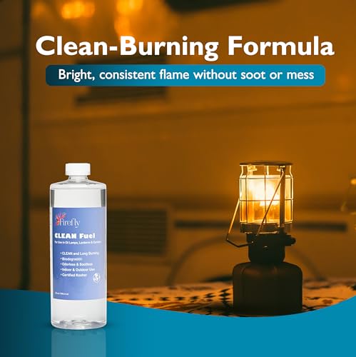 Firefly Kosher Clean Fuel Lamp Oil - Smokeless, Virtually Odorless, and - Long-Lasting Burn Time for Indoor & Outdoor Lamps - 32 Ounces - Made in USA