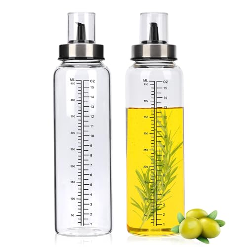 VIBINHO Aceitera Antigoteo, 2 x 500ml aceitera Cristal con Marcas Graduadas Claras, Aceitera y Vinagrera para Grado Alimentario, Dosificador Aceite, Botella de Aceitera para Cocina y Barbacoa