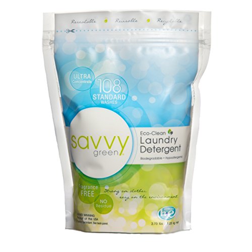 Savvy Green 108 Standard Wash Fragrance Free, Eco Clean Laundry Detergent Powder, 2.73 Lbs