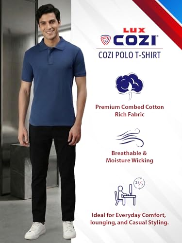 Image of Lux Cozi Men's Cotton Solid Polo Tshirt | Collar Tshirts | Half Sleeves | Stylish & Premium All Day Wear | Pack of 1