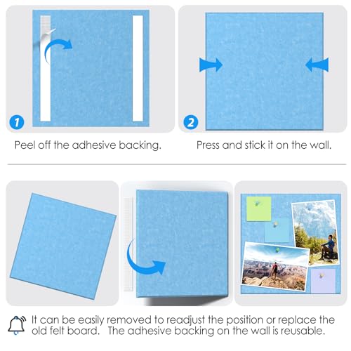 Image of MaxGear Felt Bulletin Board 36 inch x 24 inch, 6 Pack Blue Felt Wall Tile Push Pin