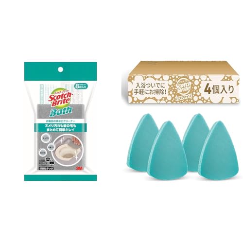 【セット買い】3M お風呂掃除 排水溝 クリーナー 使い捨て ぬめり取り 8枚 スコッチブライト バスシャイン BDC-01 + 【Amazon.co.jp限定】 スコッチブライト お風呂掃除 スポンジ SWIFT SCRUB バス用パワフルパッド 4個