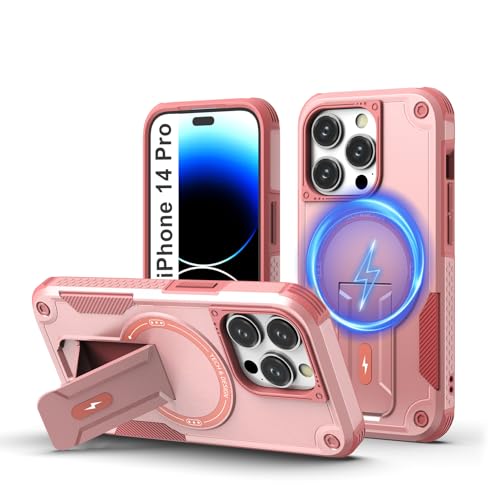 Coque magnétique iPhone 14 Pro protection militaire avec support intégré rose
