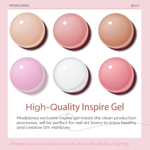 Image of modelones Gel Nail Polish 6 Colors Transparent Jelly Milky White Sheer Pink Neutral Nude Gel Polish Nail Soak off Nail Polish French Nail Art Manicure DIY Home Salon Gift for Women