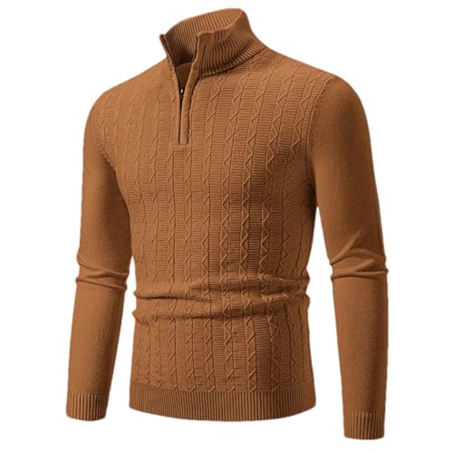 Men Half Zipper Knit Pullovers Slim Fit Sweater Casual Mock Neck Warm Knit Sweater