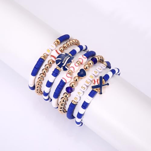 NVENF Baseball Bracelets for Women Stackable Orange Navy Game Day Heishi Bracelets Preppy Friendship Sports Bracelet Softball Baseball Jewelry Accessories Party Favors Gifts4