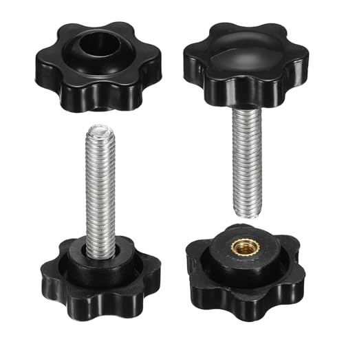 Image of sourcing map 2 Set Star Knobs M6 x 30mm Male + M6 Female Thread 25mm Head Metric 6-Star Threaded Stud Clamping Handles Screw in Through Hole Hand Jig Knob Thumb Screws, Black