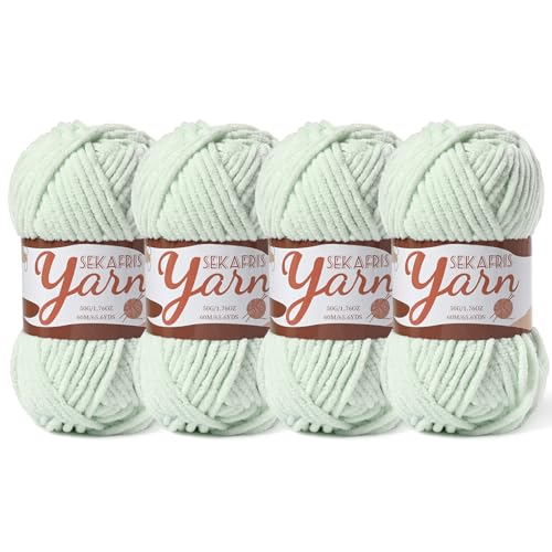 Image of 4 Pack Fluffy Velvet Yarn for Crocheting,Baby Blanket Yarn for Crocheting Soft,200g(262.4yds) Amigurumi Yarns,Plush Chenille Crochet Yarns,Puzzle Yarn for Crochet Weaving Craft(4 Fruit Green)