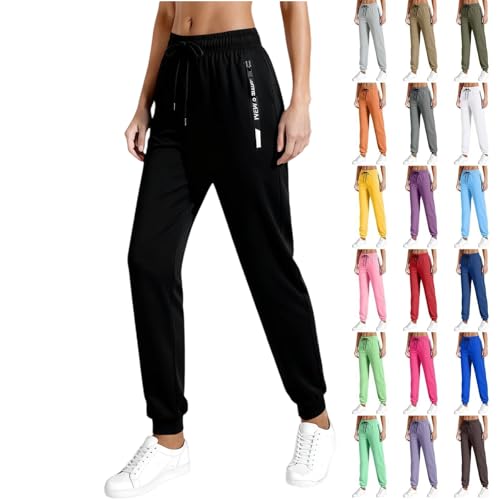 Womens Joggers,Stretch Active Pants for Women Clothing for Women Over 50 Comfy Lightweight Breathable Casual Black Ice Silk Quick Drying Fit Elastic Waist Hiking Travel Jogging Pant with Pockets,L