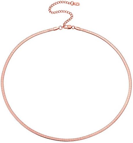 FOCALOOK 3/5mm Flat Snake Chain Stainless Steel/Gold/Rose Gold Choker Necklace for Women Girls 12" 15" 18" inch Chain(with Gift Box)