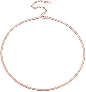 FOCALOOK 3/5mm Flat Snake Chain Stainless Steel/Gold/Rose Gold Choker Necklace for Women Girls 12" 15" 18" inch Chain(with Gift Box)