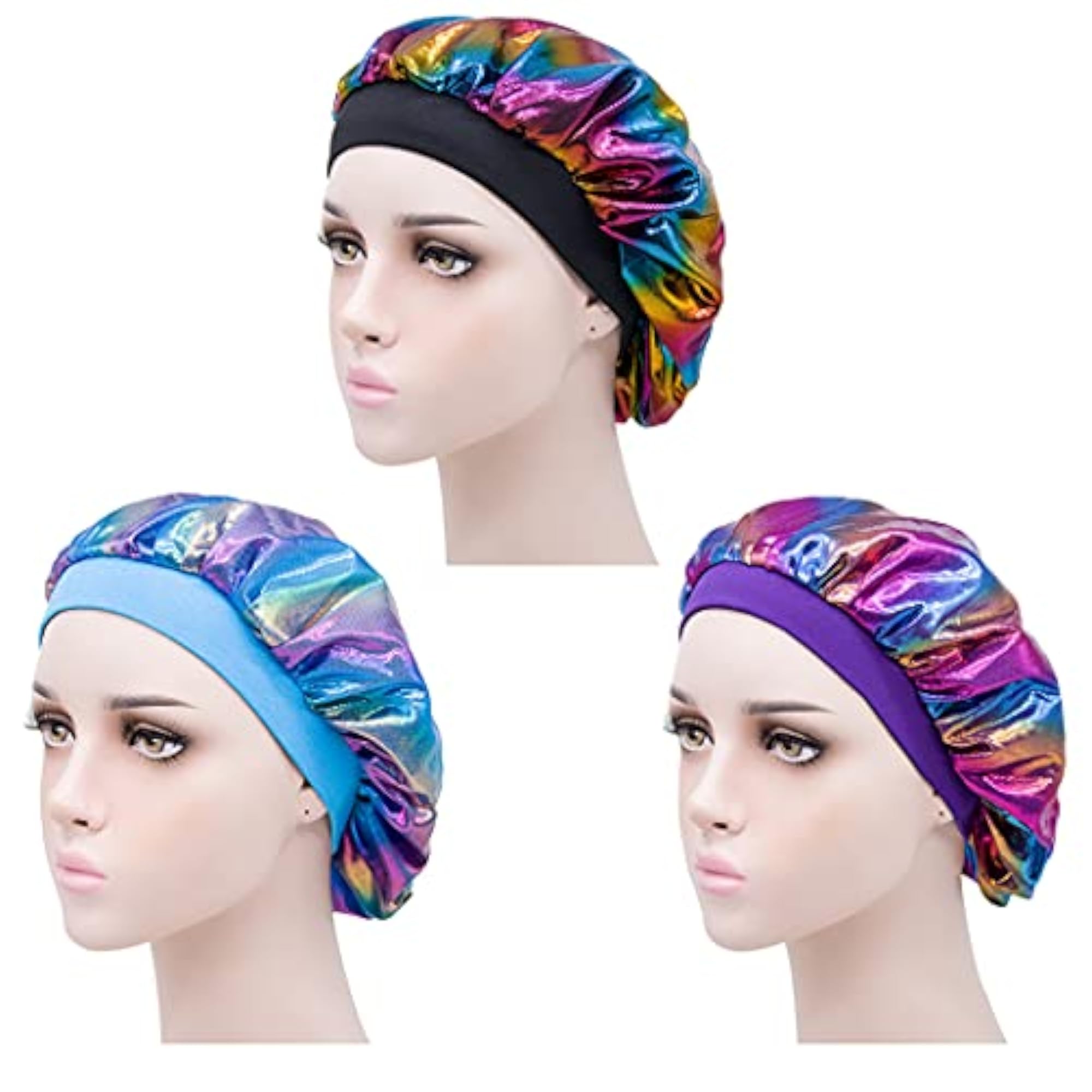 Women Satin Bonnets, 3PCS Breathable Sleeping Caps