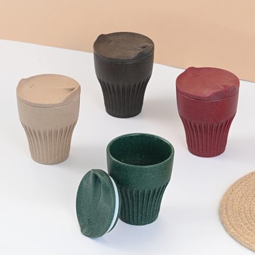 Image of Eha Earth Friendly Rafter Coffee Mug with Lid | Tea Cup Set | 300 ml | Made with Rice Husk | Microwave Safe Mugs for Gifting | 4 Unit | Multi Dark