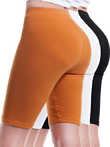 Design by Olivia Women s Basic Solid Cotton Active Yoga Biker Shorts 3PACK - Black White Almond S
