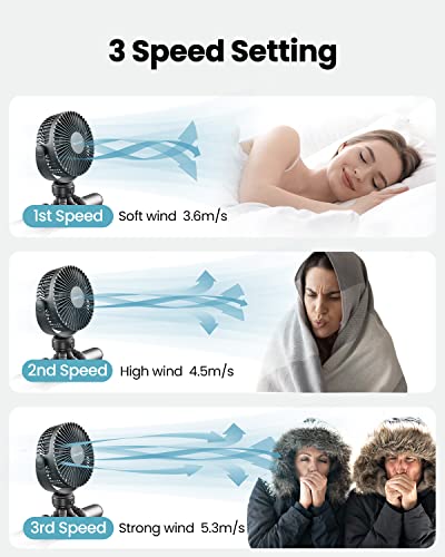 Gaiatop Mini Portable Stroller Fan, Battery Operated Small Clip On Fan, Detachable 3 Speed Rechargeable 360° Rotate Flexible Tripod Handheld Desk Cooling Fan For Car Seat Crib Treadmill Travel Black #TOP6