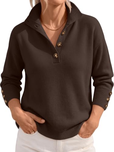 LILLUSORY Womens Stand Collar Henley Knit Sweaters Fall Fashion Outfit 2026