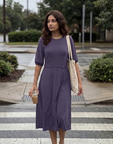 Image of Selvia Women's Lycra Half Sleeve Round Neck A-line Western Dress
