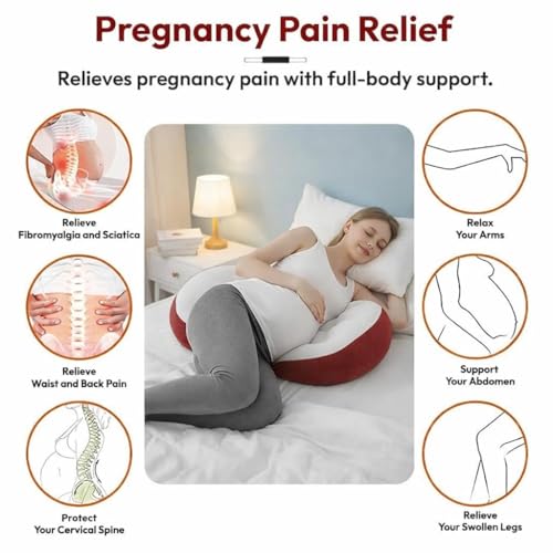 Image of Luxury Comfort Pregnancy Pillow for Women - Pregnant Pillow & Maternity Pillow for Pregnancy Sleeping with Belly Support (White & Maroon Set of 2)