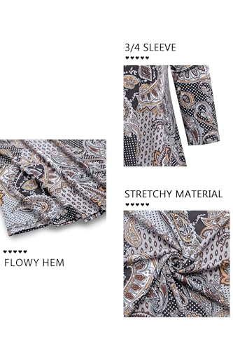 Image of Nandashe Womens 3 /4 Sleeves Floral Tunic Shirts Summer Casual Dressy Blouse Tops