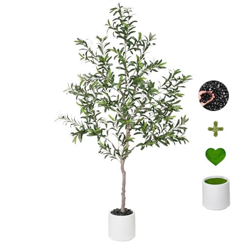 6ft Artificial Olive Trees Indoor Faux Olive Tree with White Planter Pot Artificial Plants Lifelike Fruits for Home Office MeetingRoom Living Room Indoor Outdoor Decor
