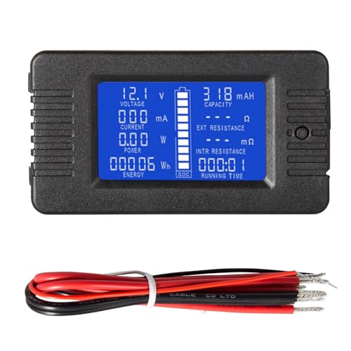 DEWIN Digital Voltmeter Amperemeter, PZEM-013 DC 0-200V 10A Digitales Batterieprüfgerät Amperemeter Voltmeter Power Energy Resistance Meter