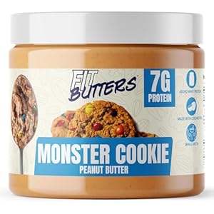 Fit Butters Monster Cookie Peanut Butter Spread – Added Protein and Coconut Oil, Low Carb, Low Sugar, Complete Protein Dessert Flavored Nut Butter