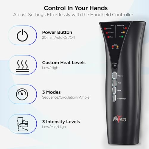 Image of Dr Physio USA Electric Air Compression Blood Circulation Massage Machine with Heat For Leg Foot Calf Massagers For Body Pain Relief-1030 (Black)