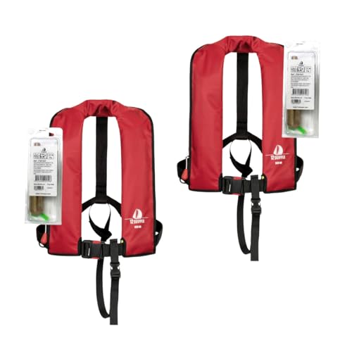12skipper 2er-Set Automatik-Rettungswesten 165N Classic ISO UML mit Waistbelt inkl. 2 Wartungskits, rot