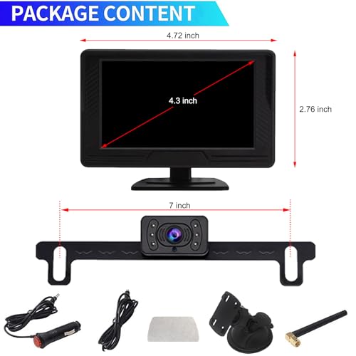 B-Qtech Wireless Backup Camera Digital Signal Rear View Monitor Kit 4.3'' HD 1080P Reverse Cameras for Car Truck RV Pickup Camper Van DIY Parking Guide Lines Waterproof Night Vision