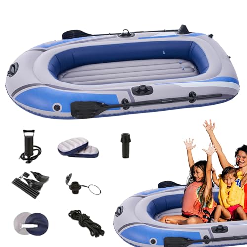 FmtwPhn Barco de Pesca Inflable, balsa Inflable - Bote de Aire con esclusas para remos y Bomba de Aire Manual - Kayak de Pesca antifugas con 4 cámaras de Aire, balsa de Pesca para Actividades