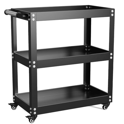 ERFEI - ERFEI 3 Tier Rolling Tool Cart on Wheels, Heavy Duty Utility Cart,Steel Mobile Service Tool Organizer Cart for Garage,Workshop and Warehouse,Car Detailing Cart (Black)