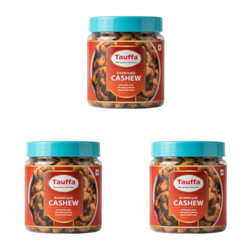 Image of Tauffa Barbeque Cashews 250g | Smoky BBQ Flavoured Roasted Cashew Nuts | High Protein Snack | No Artificial Colours | Ready-to-Eat Tea Time, Office & Party Munching (Pack of 3)