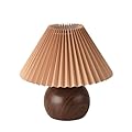 KUNJOULAM Retro Pleated Table Lamp, Modern Bedside Nightstand Lamp with Brown Shade, 5.9” Metal Base for Bedroom, Home Office, Living Room, Kids Dorm Without Bulb