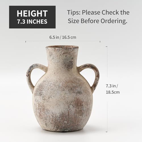 Siducal Rustic Ceramic Farmhouse Flower Vase With 2 Handles thumb #3