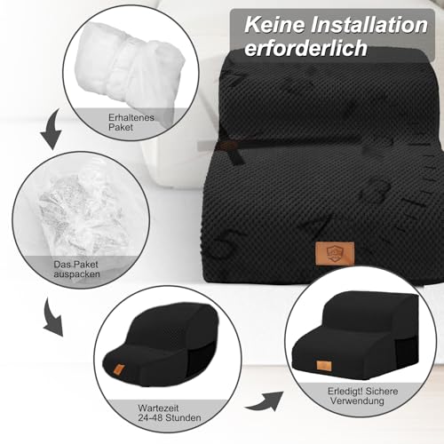 Masthome Hundetreppe 2 Stufen, Haustiertreppe aus Schaumstoff,Katzentreppe für Alte Katzen,Hundetreppe für kleine Hunde,Hunderampe mit Waschbar Plüschbezug für Bett, Couch, Schwarze