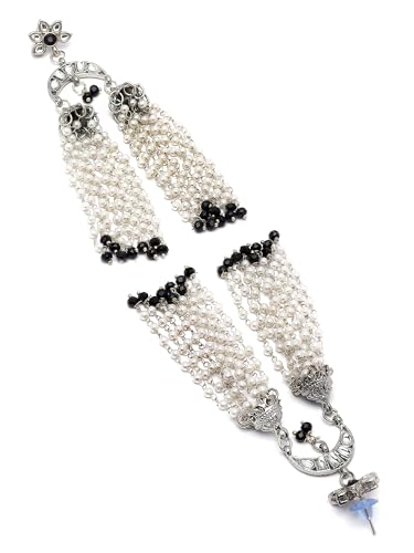 Image of Karatcart Black Beads Long Drop Earrings For womens