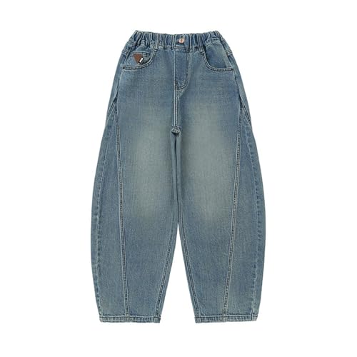 Boys Baggy Wide Leg Jean 𝐒tretch Loose High Waisted Pant Youth Fall Washed Straight Casual Denim Trouse with Pokets