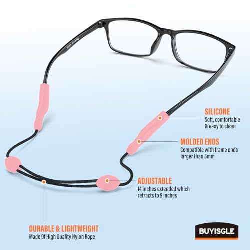 Image of Buyisgle Eye Glasses Holder Strap - Adjustable Sunglasses Straps Cords for Men Women - Eyeglass Holders Around Neck - Eyewear String Lanyard Retainer -4PCS(14in Pink