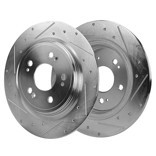 Image of Detroit Axle - Rear Brake Kit for Acura 2014-2020 RLX Drilled and Slotted Disc Brake Rotors Ceramic Brakes Pads with Hardware 2015 2016 2017 2018 2019 Replacement : 12.20 inch inch Rotors