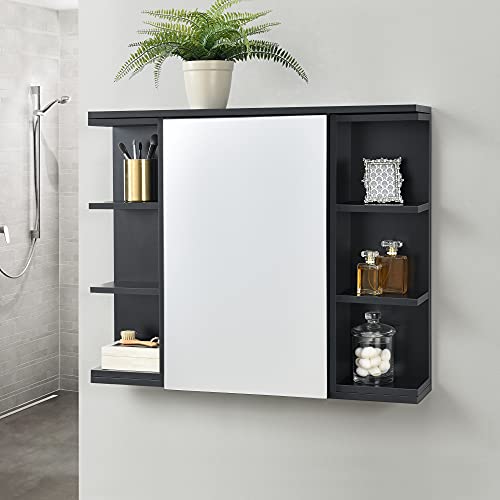 [en.casa] Mueble de Pared para Baño 64 x 80 x 20 cm Armario Colgante de Almacenamiento con Espejo Auxiliar de Baño Negro