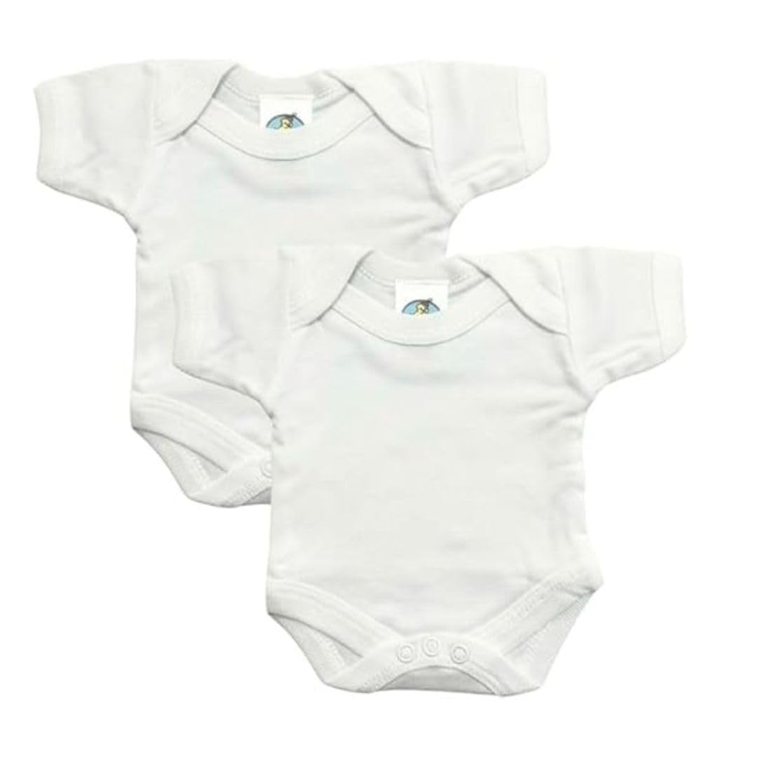 Junior Joy – 2 Pack Baby Bodysuits for 12–18 Months, White, Envelope Neck, Short Sleeves, 100% Cotton, Stud Fastening for Easy Nappy Changes