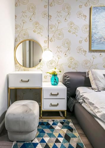 Image of TEKCOOL 45 * 300 Peel and Stick Wallpaper Gold and White Contact Paper Floral Wallpaper Self Adhesive Removable Wallpapers for Bedroom Covering Vinyl Rolls(White & Gold)'