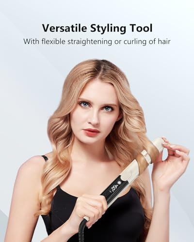 Image of Annlary Hair Straightener 1 Inch Flat Iron and Curler 2 in 1 Titanium Ceramic Ionic Dual Voltage Straightener with Heat-Resistant Silicone, for Less Frizz, Shinier & Smoother